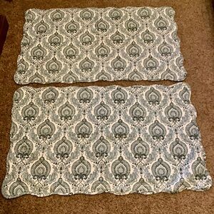 Pillow Shams quilted king 24x34” Pair Damask Boho print blue green